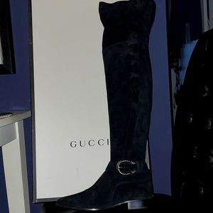 Gucci Black Suede Thigh High Boots